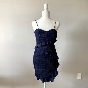 Bardot Navy Ruffle Crochet Dress